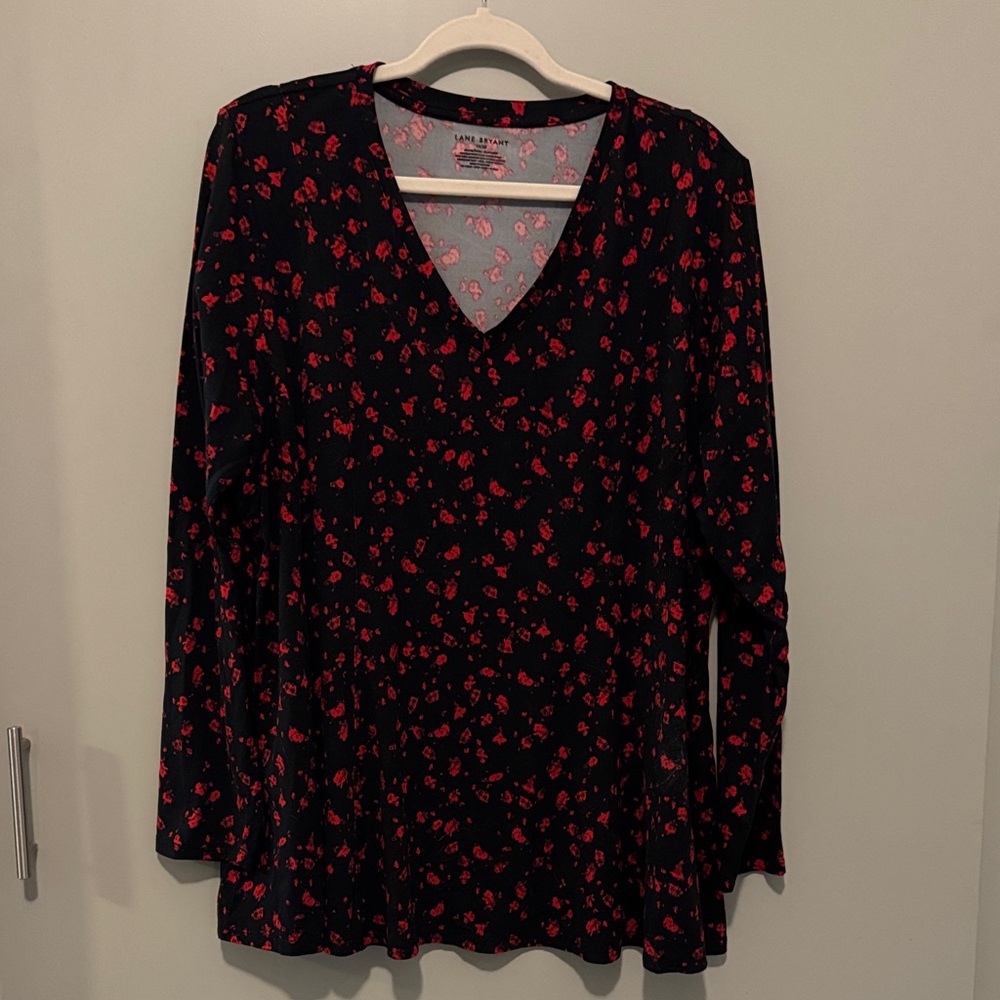 Lane Bryant Black and Red Floral Long Sleeve Top